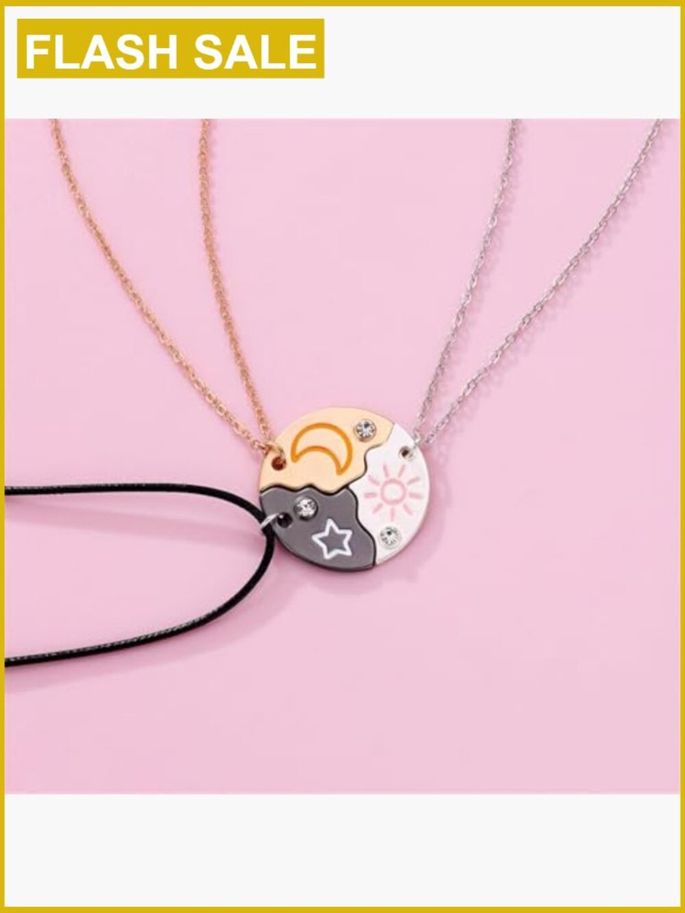 3pc Moon Sun Star Puzzle Matching Necklace Set Gold Silver Best Friend BFF - Picture 4 of 5
